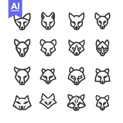 Sixteen Minimalist Fox and Raccoon Head Icons