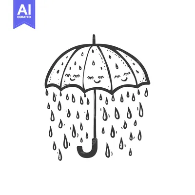 Popular premium asset: A black and white illustration of a cartoon umbrella with three smilin