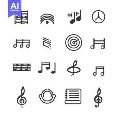 Aset desain premium: Sixteen Music-Related Icons in a Grid Pattern