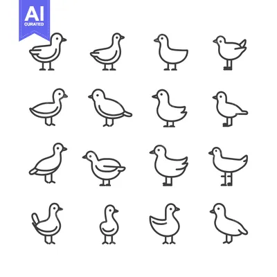 Sixteen Outline Drawings of Birds with Various Poses