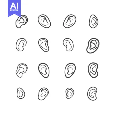 Popular premium asset: Sixteen Outline Drawings of Human Ears in Various Positions