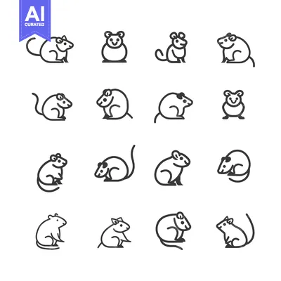 Sixteen Outline Drawings of Mice in Various Poses