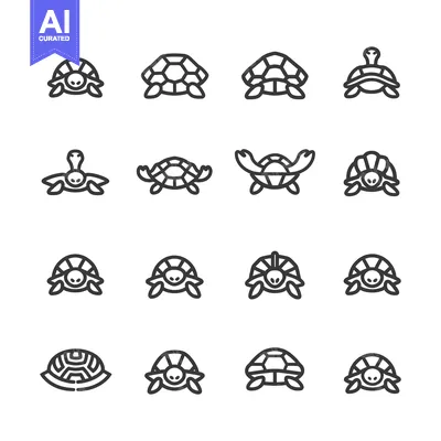 Aset premium populer: Sixteen Outline Drawings of Turtles and Tortoises