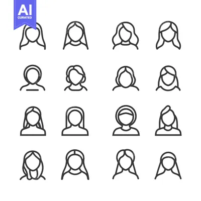 Sixteen Outline Icons of Female Hairstyles
