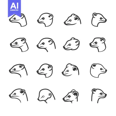 Aset premium populer: Sixteen Outline Illustrations of a Weasel Head in Profile