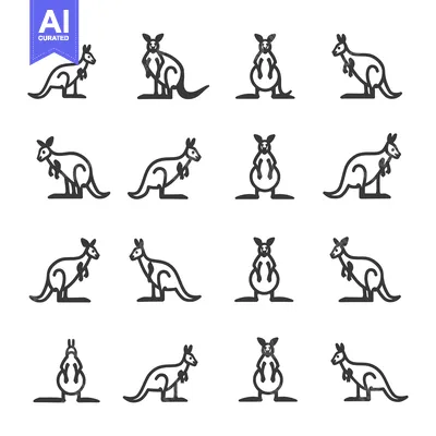 Aset premium populer: Sixteen Outline Illustrations of Kangaroos in Various Poses