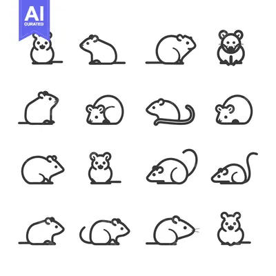 Sixteen Outline Illustrations of Mice in Various Poses