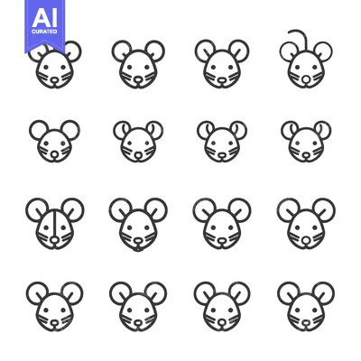 Sixteen Outline Mouse Icons with Various Ear and Tail Styles