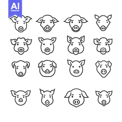 Aset premium populer: Sixteen Outline Pig Face Illustrations