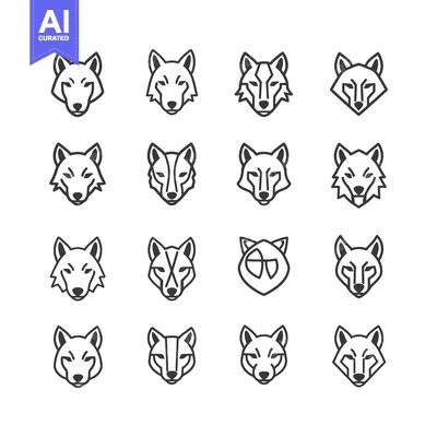 Sixteen Outline Wolf Head Illustrations