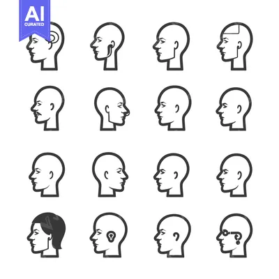 Sixteen Profile Head Icons with Unique Features