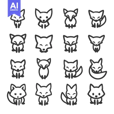 Aset premium populer: Sixteen Simple Black and White Fox Line Art Icons