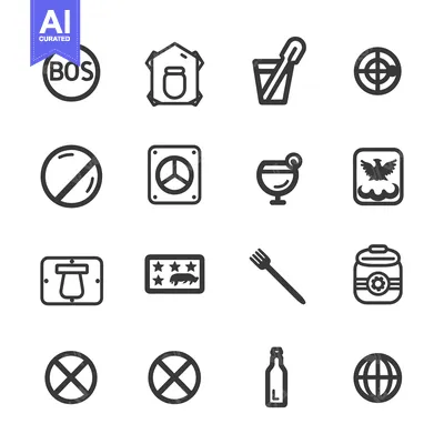 Sixteen Simple Line Icons of Various Symbols