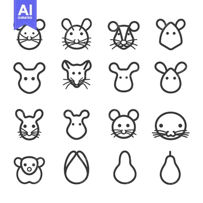 Sixteen Simple Mouse Illustrations in Black and White
