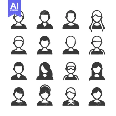 Sixteen Simple User Profile Icons with Different Hairstyles