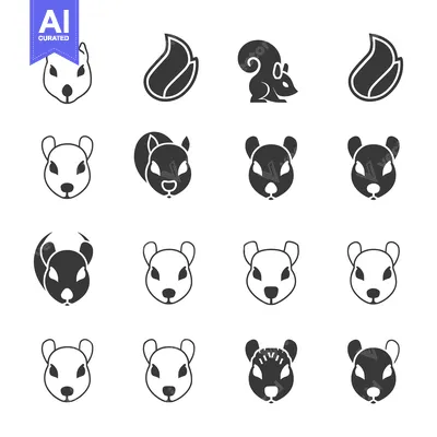 Sixteen Squirrel Icons in Different Styles