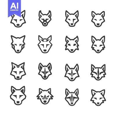 Aset premium populer: Sixteen Stylized Wolf Head Icons in Black and White