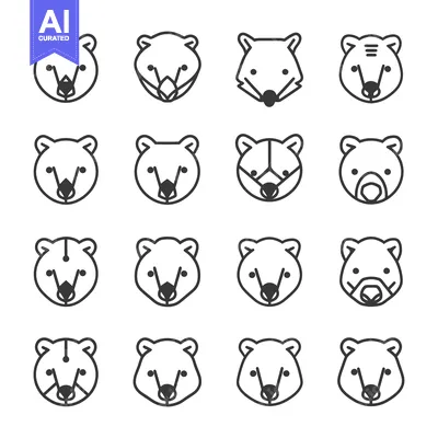 Sixteen Variations of a Bear Face Line Icon