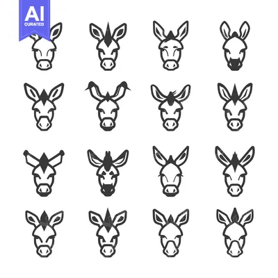 Sixteen Variations of a Donkey Head in Outline Form