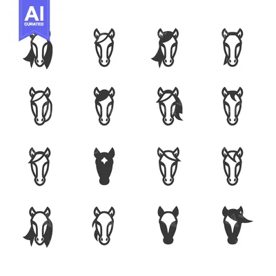 Sixteen Variations of a Horse's Head in Black and White