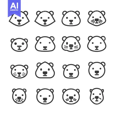 Sixteen Variations of a Simple Bear Face Outline Icon