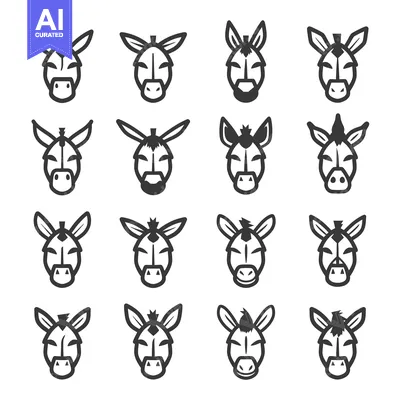 Sixteen Variations of a Simple Donkey Head Illustration