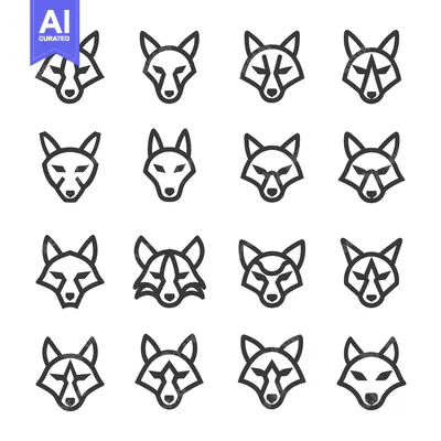 Sixteen Variations of a Wolf Head Line Art Icon