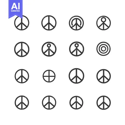 Sixteen Variations of the Peace Sign Symbol