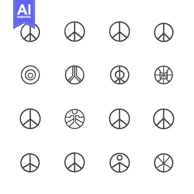 Sixteen Variations of the Peace Symbol, Black and White Line Art