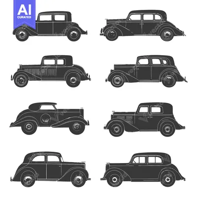 Six Vintage Car Silhouettes in Profile View