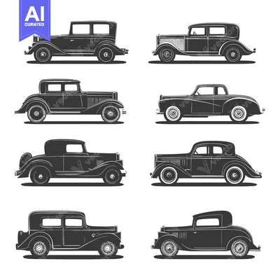 Six Vintage Car Silhouettes in Side View