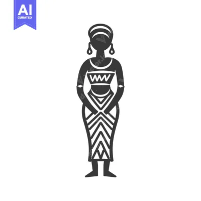 Aset desain premium: A black and white illustration of a woman in traditional African attir