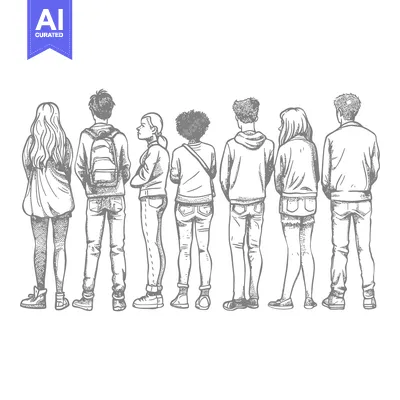Popular premium asset: Six Young People Standing in Line, Seen From Behind