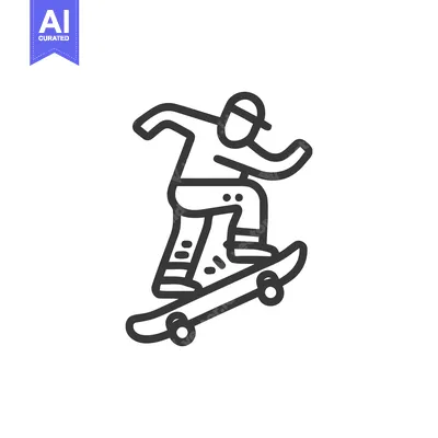 Skateboarder Icon: Dynamic Line Art of a Youthful Rider in Motion