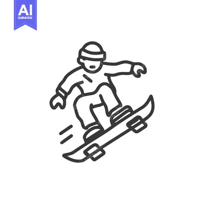 Aset desain premium: Minimalist Snowboarder Icon: Line Art of Winter Sport Activity
