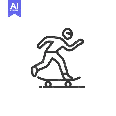 Minimalist Skateboarder Icon: Dynamic Line Art on White
