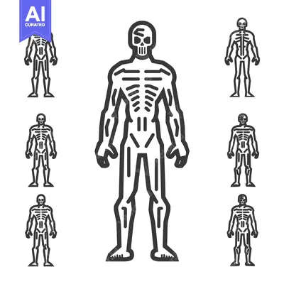 Aset desain premium: Skeletal Human Figure with Skull Head and Detailed Bone Structure