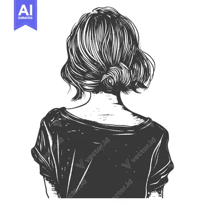 Premium design asset: A Black and White Illustration of a Woman's Back and Hair in a Bun