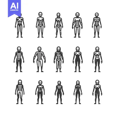 Skeleton Human Figures with Skull Heads in Various Poses