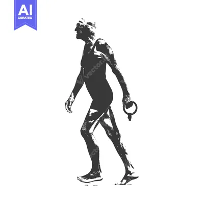 Aset premium populer: A Black and White Illustration of a Woman Walking with a Ring in Her H