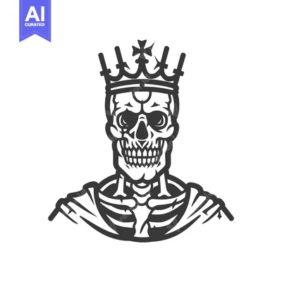 Aset desain premium: Skeleton King Wearing Crown and Robe