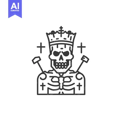 Aset desain premium: Skeleton King with Crown and Crosses