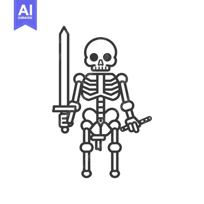 Aset desain premium: Skeleton Warrior Holding Sword and a Staff