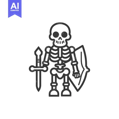 Aset desain premium: Skeleton Warrior Holding Sword and Shield