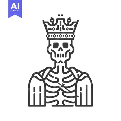 Skeleton wearing a crown and cape