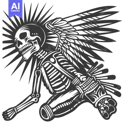 Skeleton with Wings and Spiky Hair