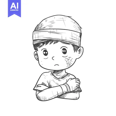 Sketch of a Boy with a Bandaged Face and Arms Crossed