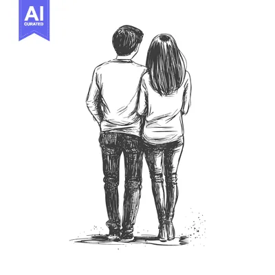 Popular premium asset: Sketch of a Couple Holding Hands from Behind