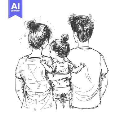 Sketch of a Family of Three from the Back