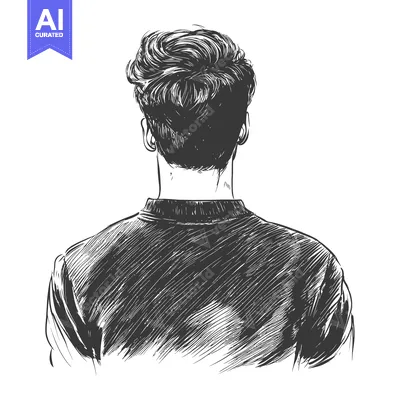 Aset desain premium: Sketch of a Man's Back with Short, Wavy Hair